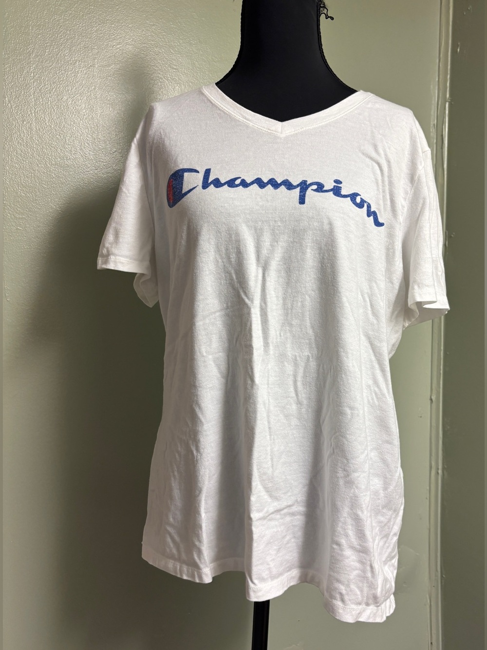 Champion White Crewneck Tag Print Tee